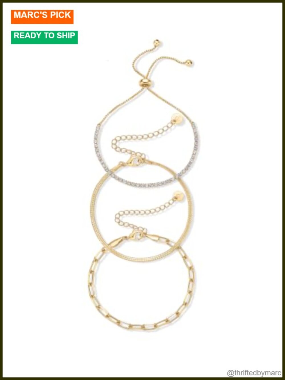 14K Gold Plated Dainty Chain Bracelet Set Herringbone Paperclip Tennis